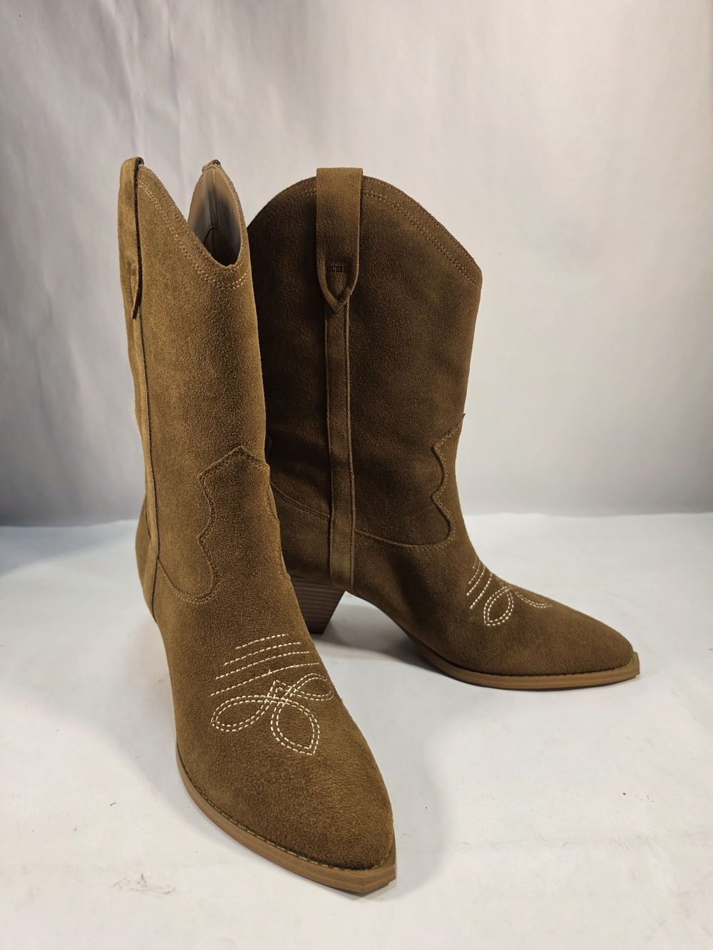 Guess Odilia Brown Suede Western Heeled Ankle Boots